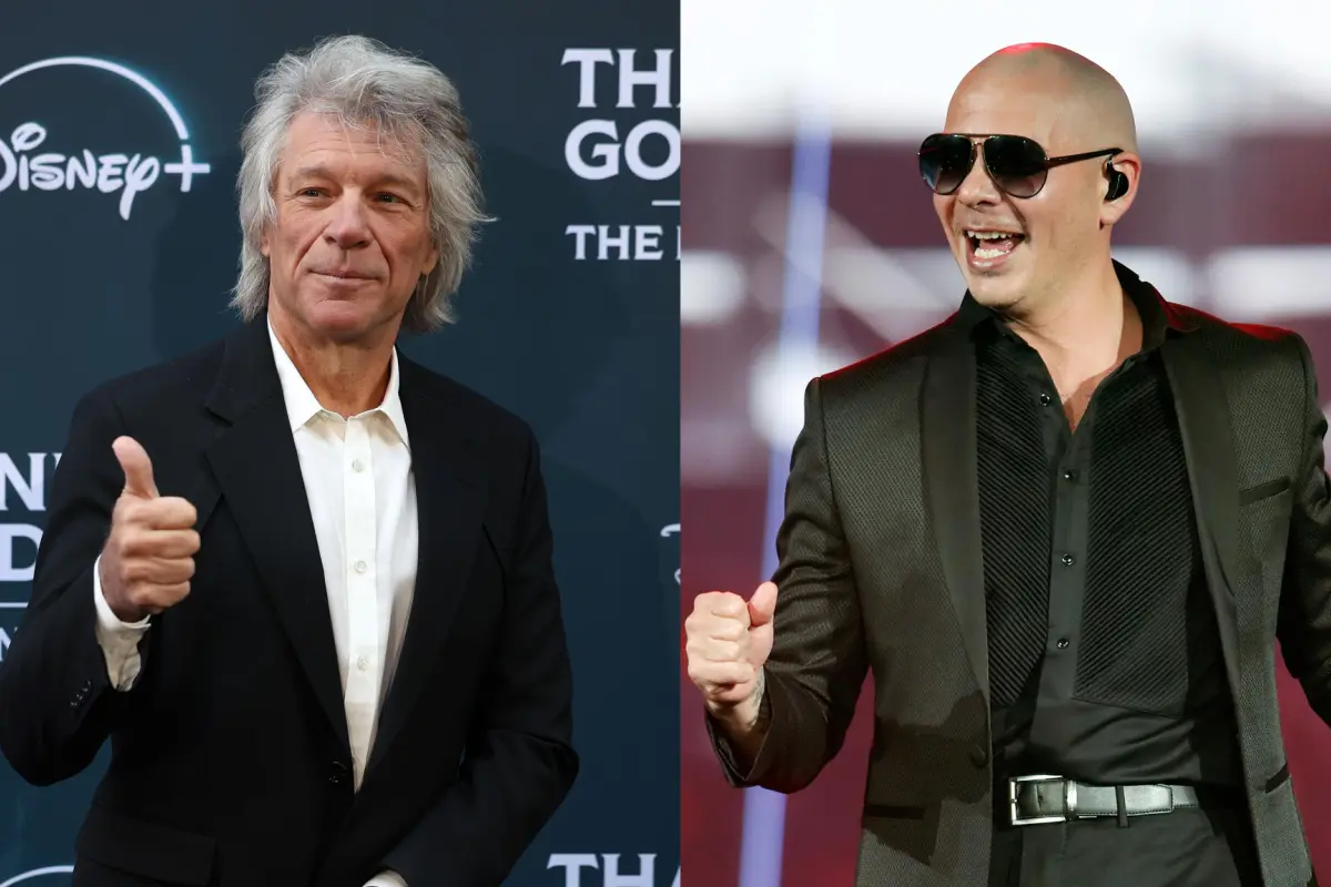 Combo de dos fotografías de archivo de los cantantes Bon Jovi y Pitbull,  EFE/ Neil Hall / Kamil Krzaczynski
